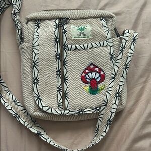 Cream Crossbody Bag with Embroidered Mushroom